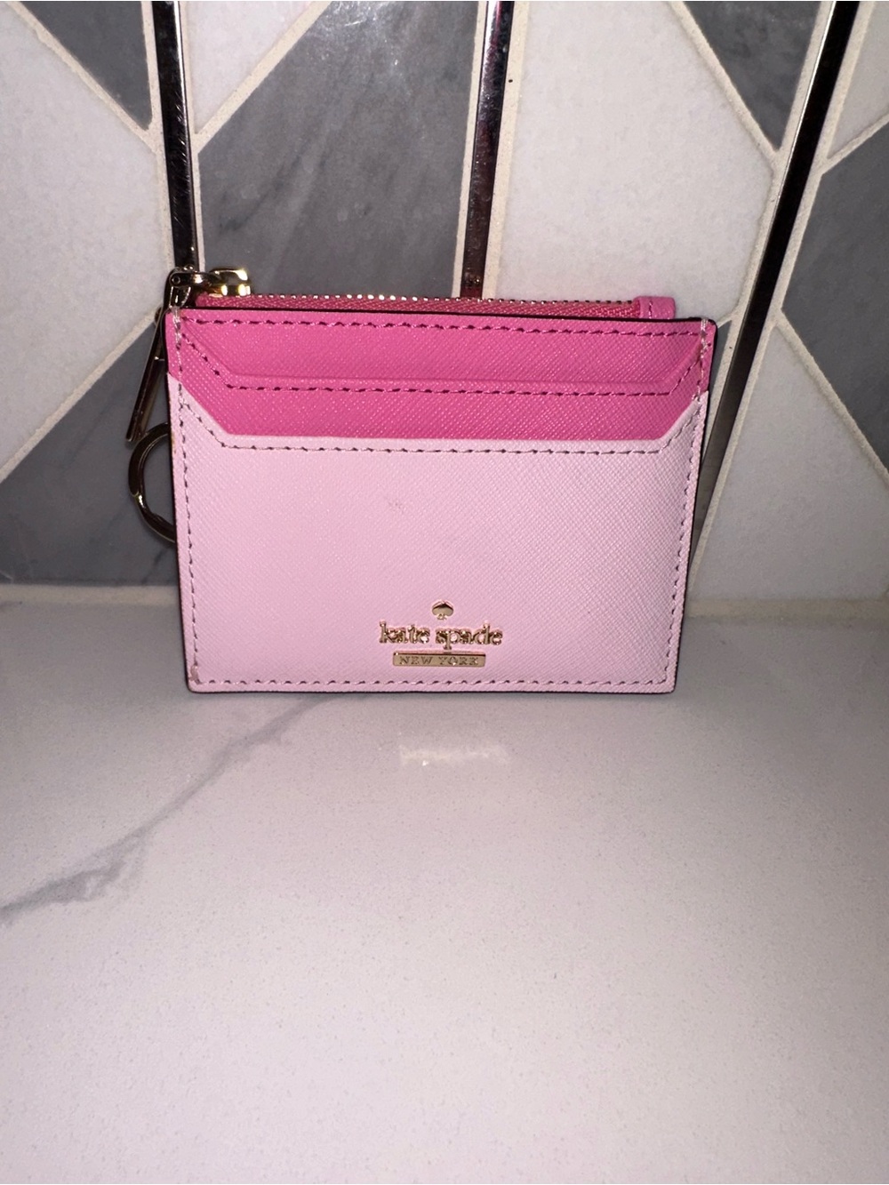 Kate Spade Two Tone Pink Zip Cardholder Keychain Wallet